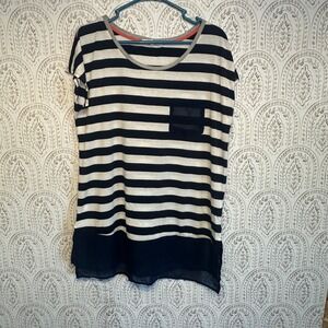 Rewind Striped Tunic Top Sheer Hem Pocket Detail Women's XL